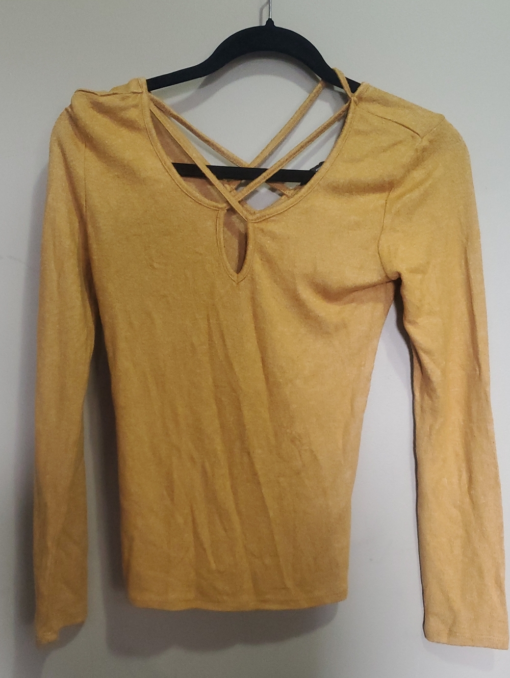U2b Mustard Long-Sleeve Crisscross Neck Top Size Small